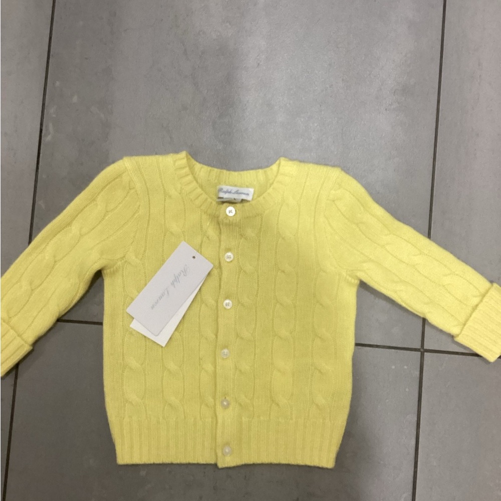 Ralph Lauren yellow cashmere cableknit cardigan sweater 9m